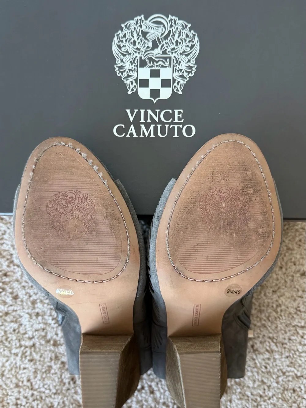Vince Camuto Charcoal Gray Laser-Cut Peep-Toe Wedge Booties